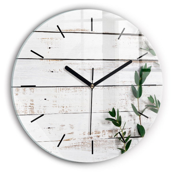 Round glass wall clock Light wooden boards