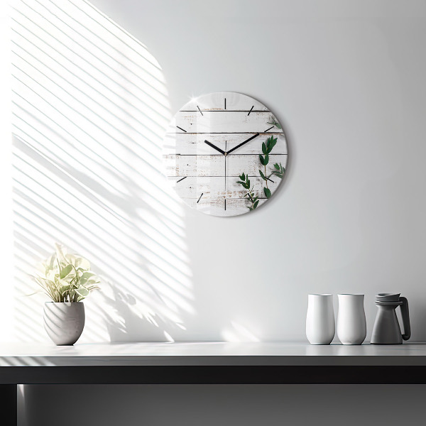 Round glass wall clock Light wooden boards