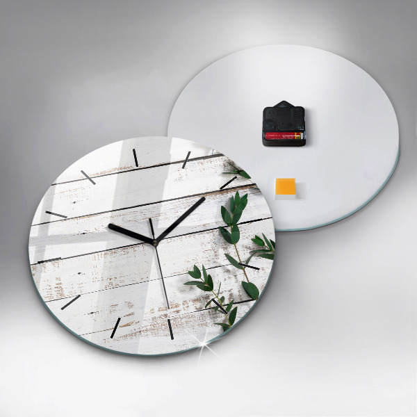 Round glass wall clock Light wooden boards