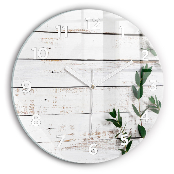 Round glass wall clock Light wooden boards