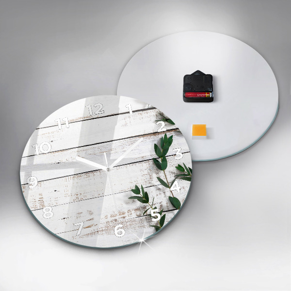 Round glass wall clock Light wooden boards