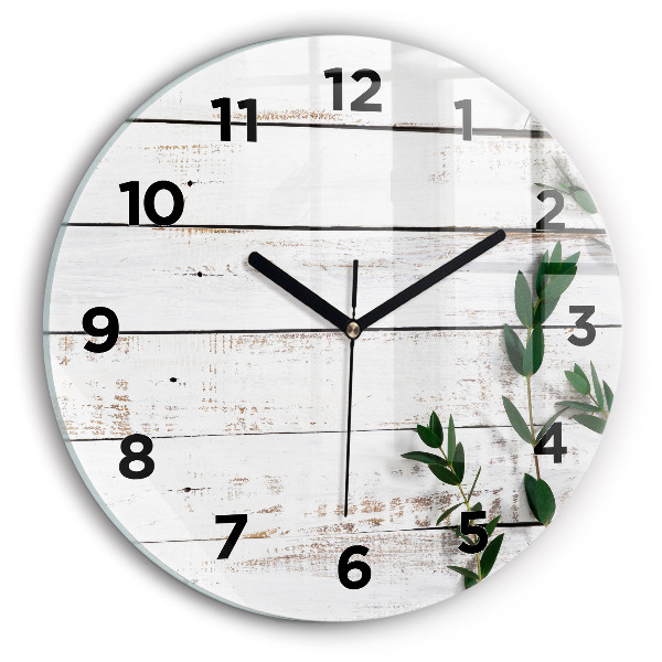 Round glass wall clock Light wooden boards