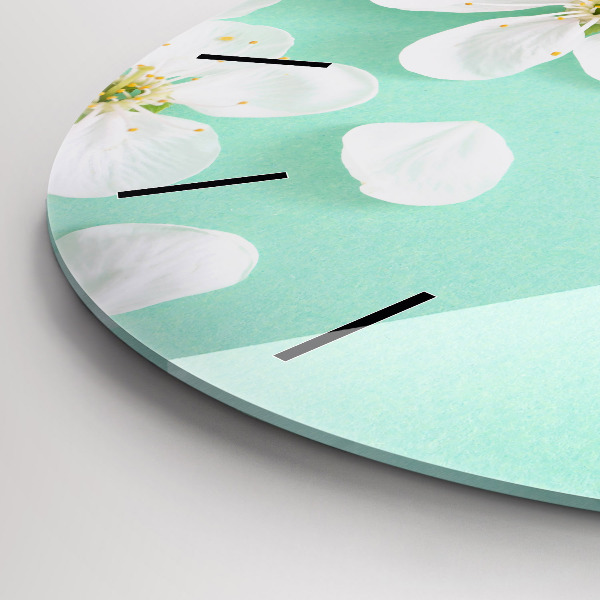 Round glass wall clock Blooming apple blossoms