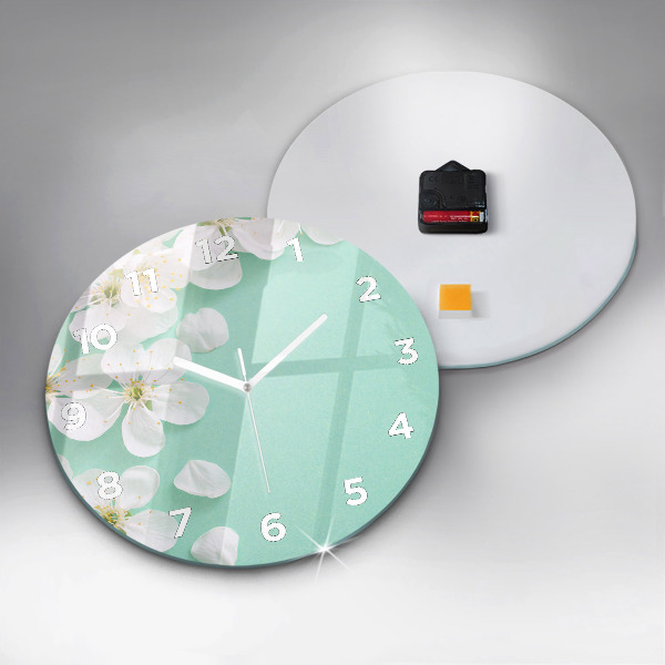 Round glass wall clock Blooming apple blossoms