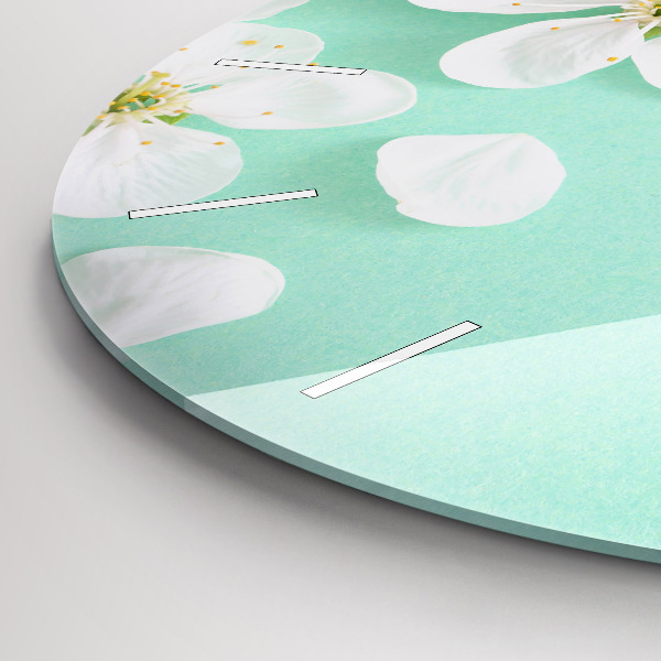 Round glass wall clock Blooming apple blossoms