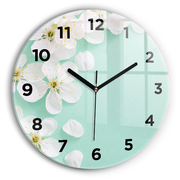 Round glass wall clock Blooming apple blossoms