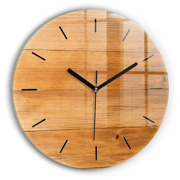 Round glass wall clock Wooden boards