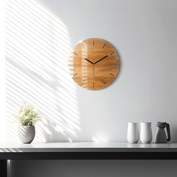 Round glass wall clock Wooden boards