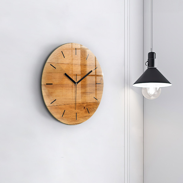 Round glass wall clock Wooden boards