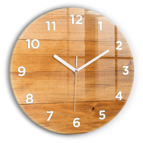 Round glass wall clock Wooden boards