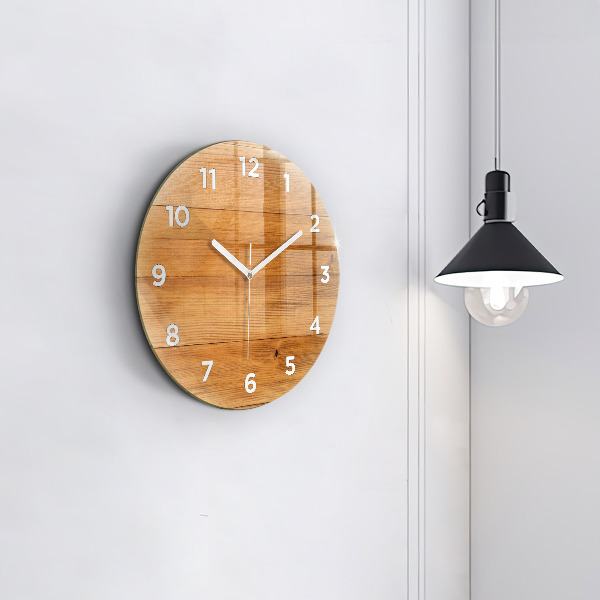 Round glass wall clock Wooden boards