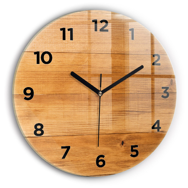 Round glass wall clock Wooden boards