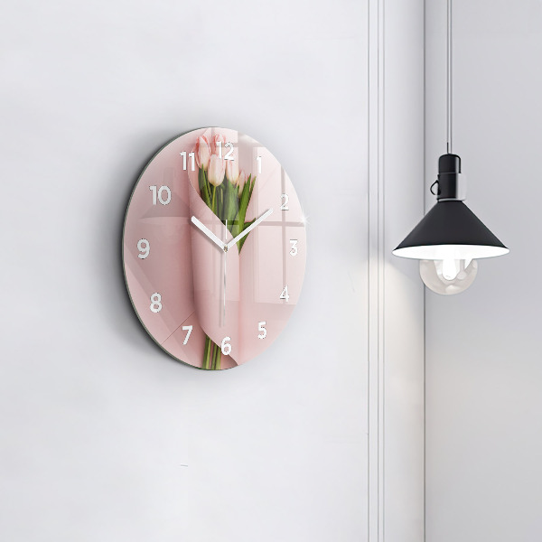 Round glass wall clock Tulip flower bouquet