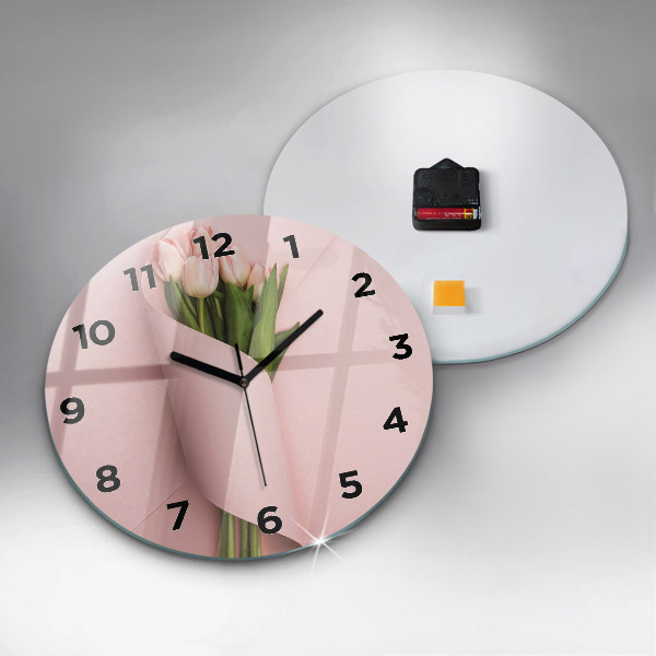 Round glass wall clock Tulip flower bouquet
