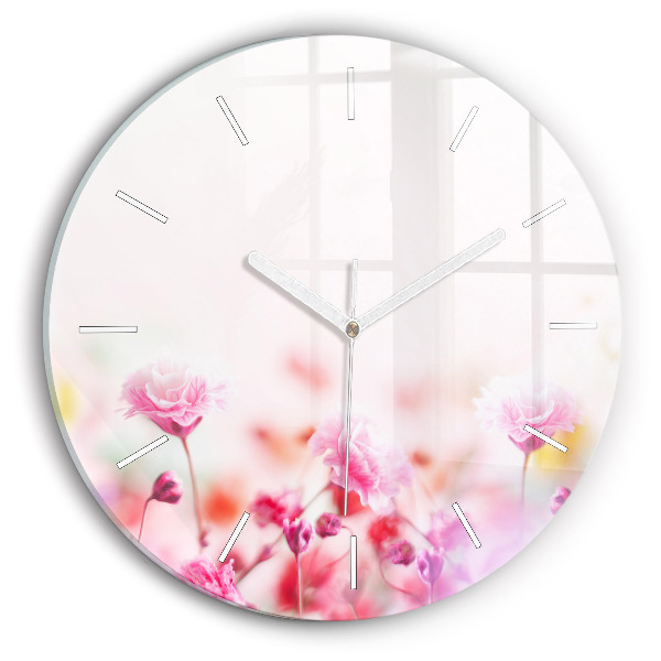 Round glass wall clock Flowers in the meadow