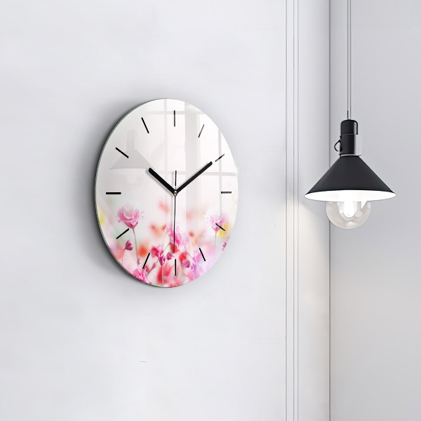 Round glass wall clock Flowers in the meadow