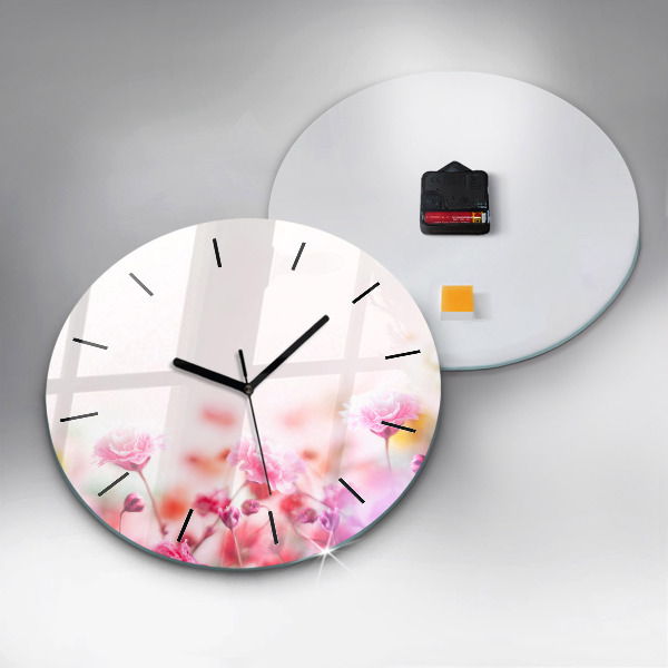 Round glass wall clock Flowers in the meadow