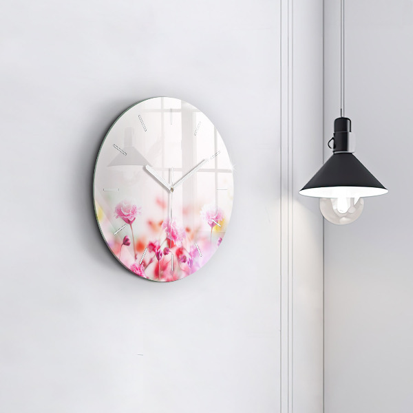 Round glass wall clock Flowers in the meadow