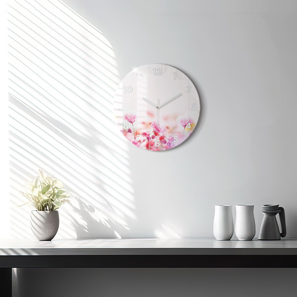 Round glass wall clock Flowers in the meadow