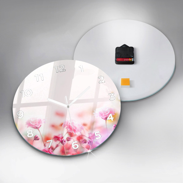 Round glass wall clock Flowers in the meadow