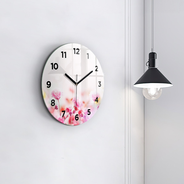 Round glass wall clock Flowers in the meadow