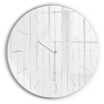 Round glass wall clock Wooden panels pattern