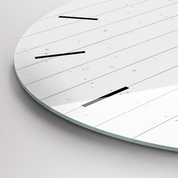 Round glass wall clock Wooden panels pattern