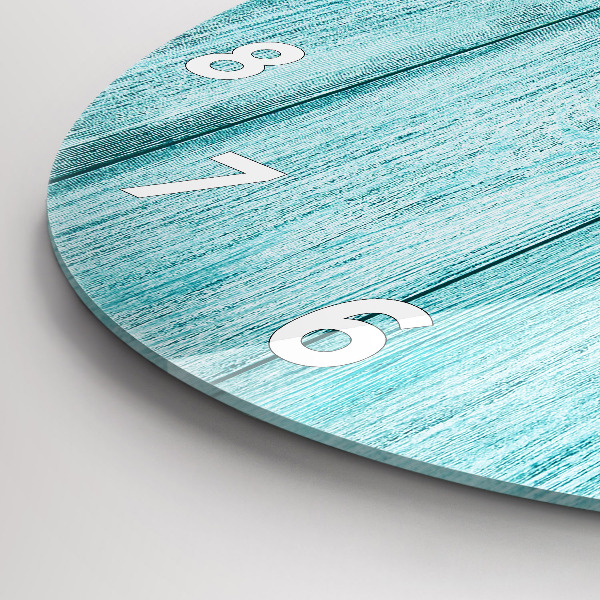 Round glass wall clock Blue old wood