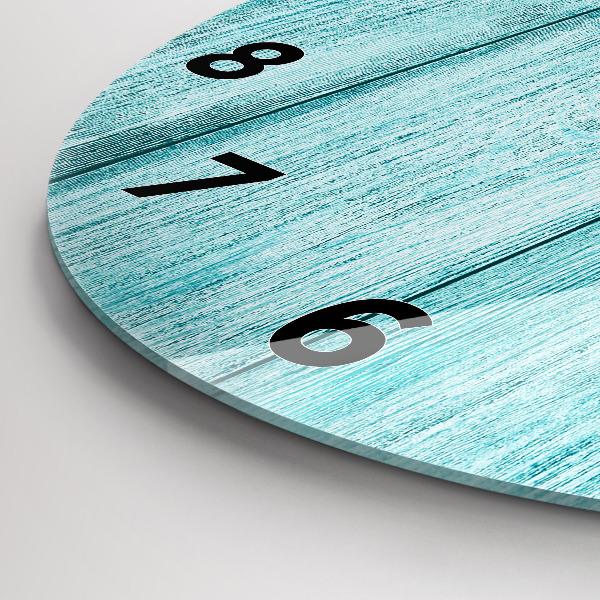 Round glass wall clock Blue old wood