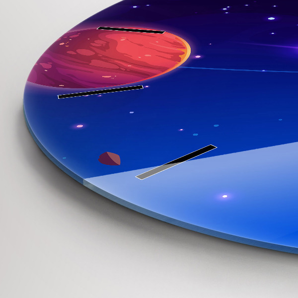 Round glass wall clock Planets galaxy
