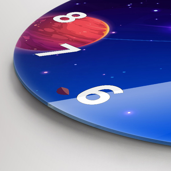 Round glass wall clock Planets galaxy