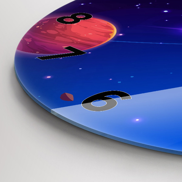 Round glass wall clock Planets galaxy