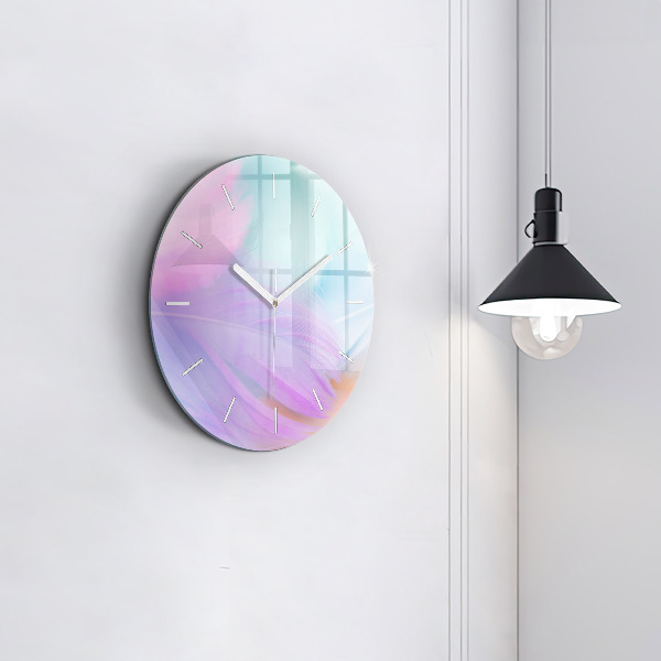 Round glass wall clock Colorful feathers
