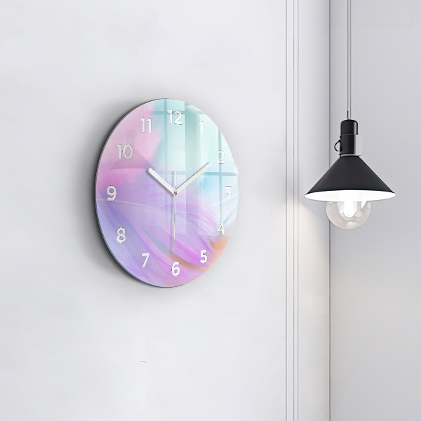 Round glass wall clock Colorful feathers