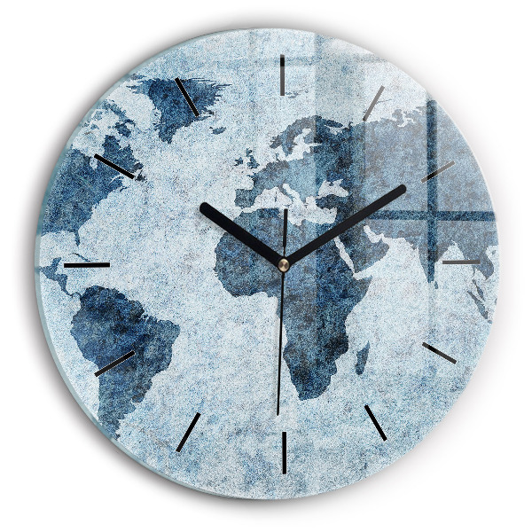 Round glass wall clock Painted world map