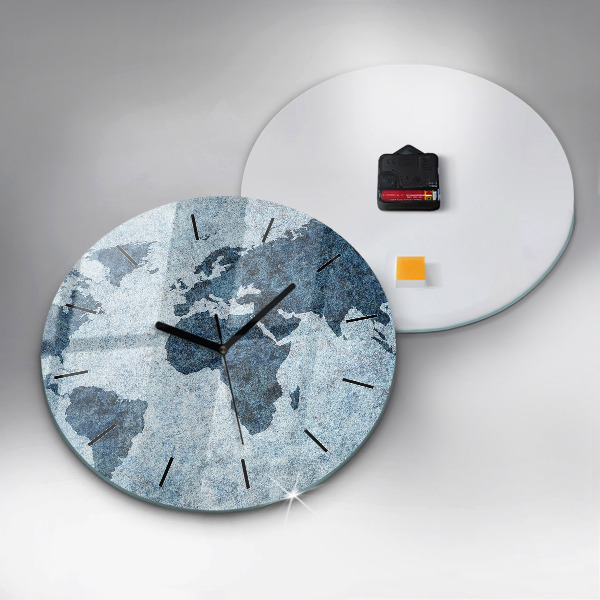 Round glass wall clock Painted world map
