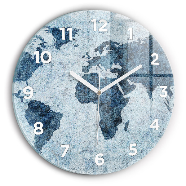 Round glass wall clock Painted world map