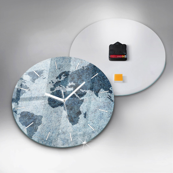 Round glass wall clock Painted world map
