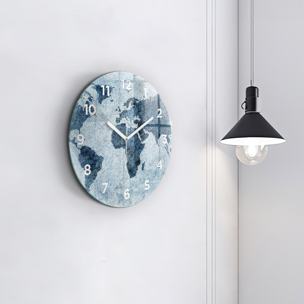 Round glass wall clock Painted world map