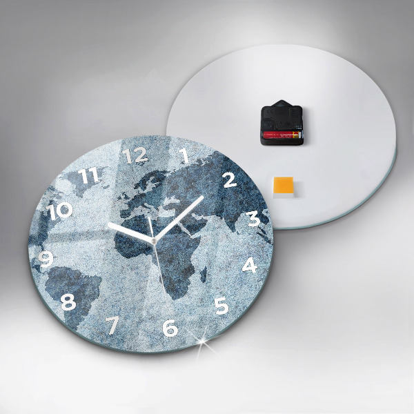 Round glass wall clock Painted world map