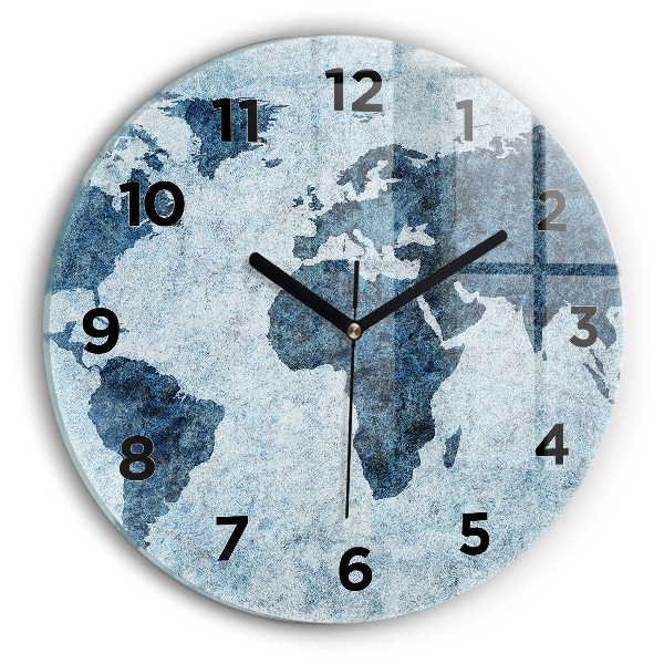 Round glass wall clock Painted world map