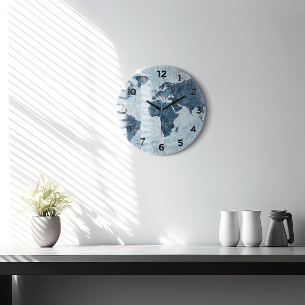 Round glass wall clock Painted world map