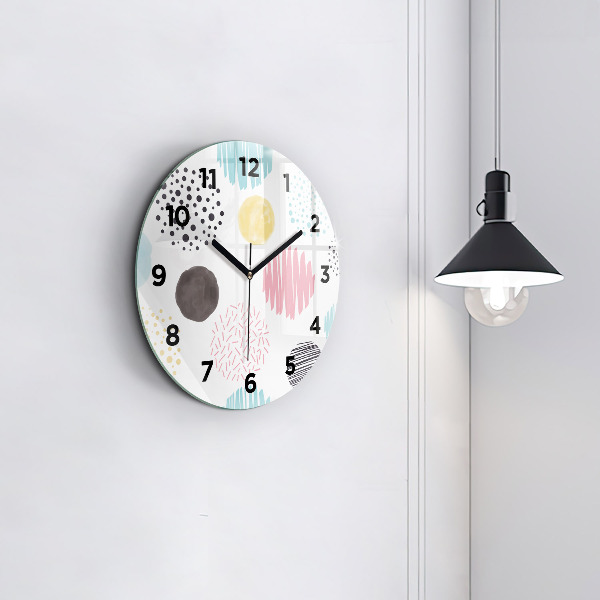 Round glass wall clock Geometric pattern