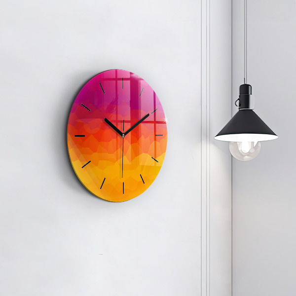 Round glass wall clock Colorful abstraction