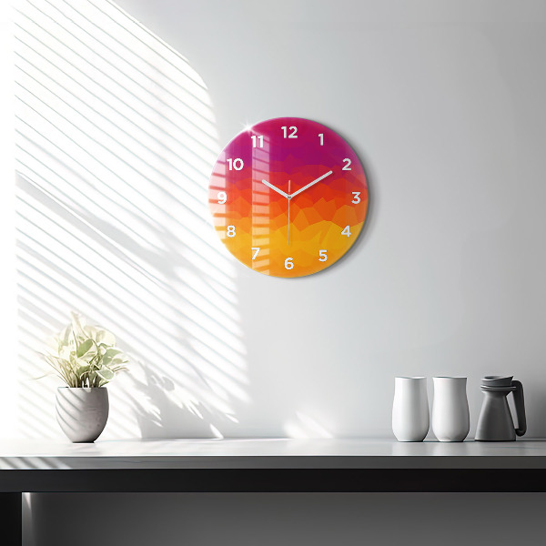 Round glass wall clock Colorful abstraction
