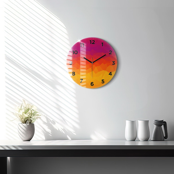 Round glass wall clock Colorful abstraction