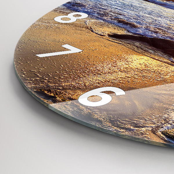 Round glass wall clock Sunset on the beach