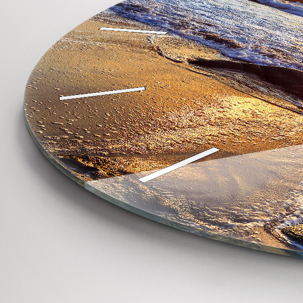 Round glass wall clock Sunset on the beach