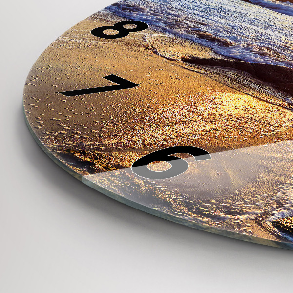 Round glass wall clock Sunset on the beach