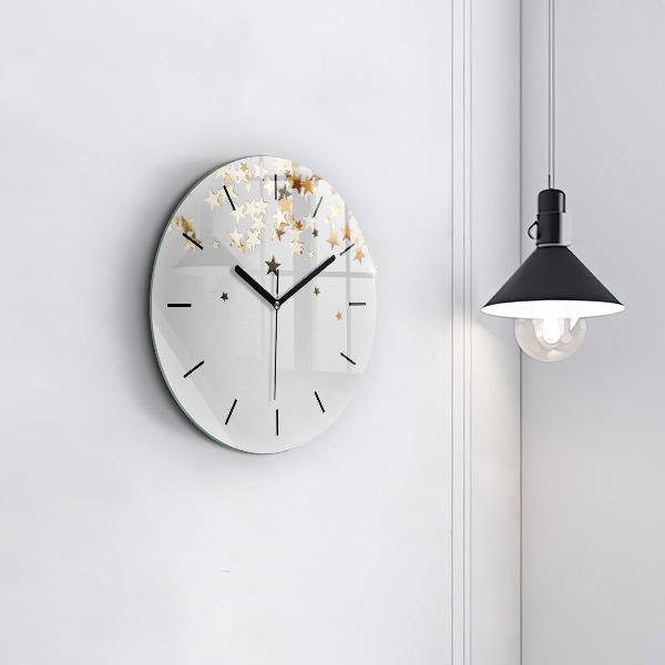 Round glass wall clock Gold stars